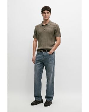 MASSIMO DUTTI 100% Cotton Cable-Knit Polo - Blue