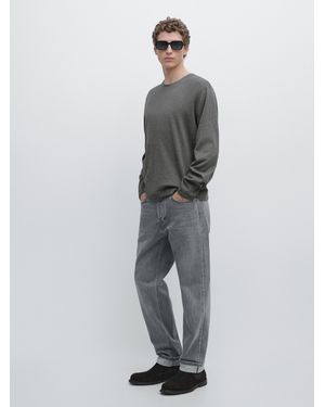 MASSIMO DUTTI Round Neck Cotton Knit Jumper - Grey