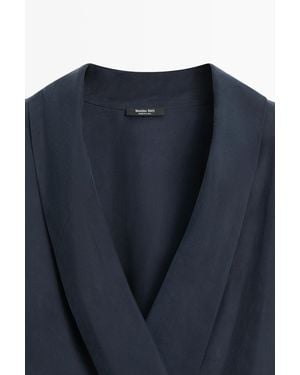 MASSIMO DUTTI Flowing Gathered Wrap Blouse - Blue