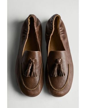 MASSIMO DUTTI Leather Tassel Loafers - Brown