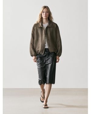 MASSIMO DUTTI Linen And Silk Bomber Jacket - Green
