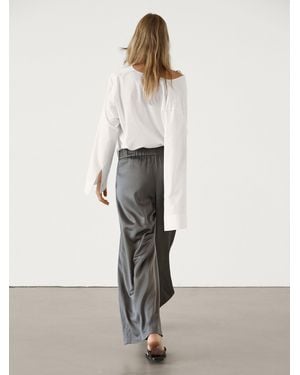 MASSIMO DUTTI Wide Leg Satin Trousers - White