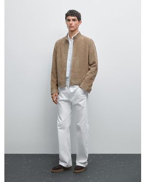 MASSIMO DUTTI Chaqueta Corta Piel Caprina Ante - Blanco