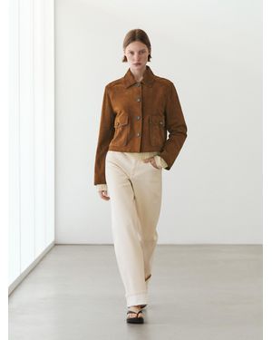 MASSIMO DUTTI Suede Leather Jacket - Natural