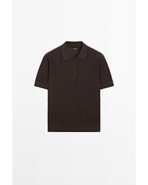 MASSIMO DUTTI Cotton Blend Openwork Polo Shirt - Black