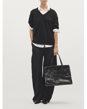 MASSIMO DUTTI Maxi Nappa Leather Md Icon Bag - Black