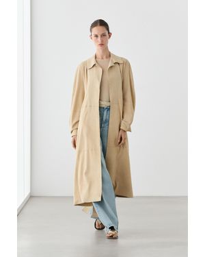 MASSIMO DUTTI Abrigo Largo Piel Ante - Neutro