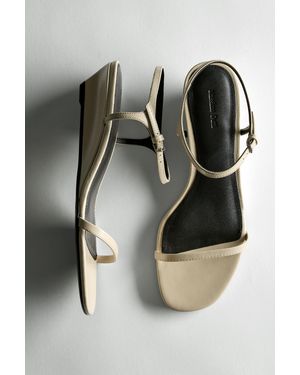MASSIMO DUTTI Strappy Leather Mid-Wedge Sandals - White