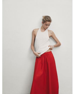 MASSIMO DUTTI Long Maxi Skirt With Elasticated Waistband - Red
