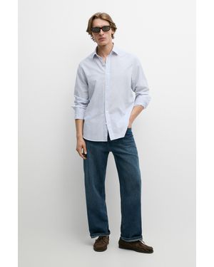 MASSIMO DUTTI 100% Cotton Striped Shirt - Blue