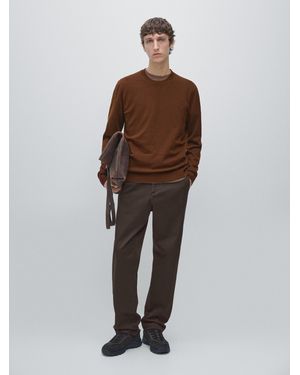 MASSIMO DUTTI Knit Cotton And Wool Sweater With Crew Neck - Brown