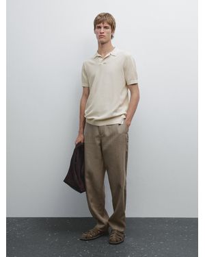 MASSIMO DUTTI Maglia Con Collo A Polo 100% Cotone - Bianco