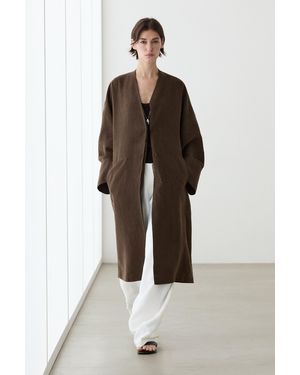MASSIMO DUTTI 100% Linen Double-Breasted Coat Without Lapels - Brown
