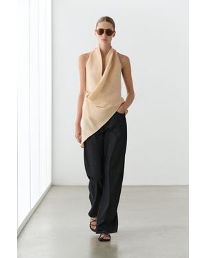 MASSIMO DUTTI Linen Blend Draped Halter Top - Natural