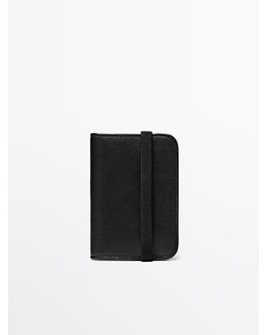 MASSIMO DUTTI Nappa Leather Card Holder With Flap - Black