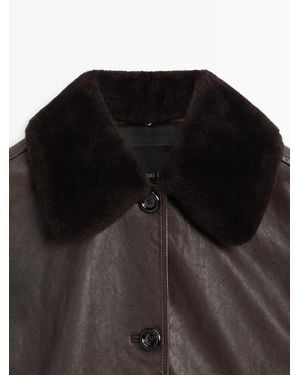 MASSIMO DUTTI Nappa Leather Collar Jacket - White