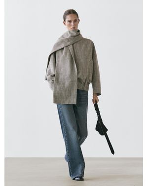 MASSIMO DUTTI Marbled Bomber Jacket With Scarf - Grey