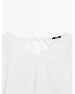 MASSIMO DUTTI Flowing 100% Linen Waffle-Knit Blouse - White