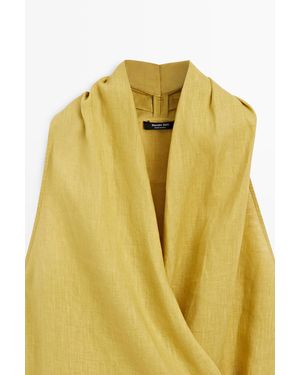 MASSIMO DUTTI 100% Linen Crossover Halter Top - Yellow