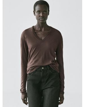 MASSIMO DUTTI Silk And Wool Blend Knit Jumper - Brown