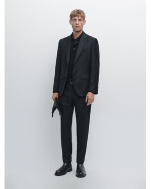 MASSIMO DUTTI Micro Textured Weave Suit Blazer - Blue