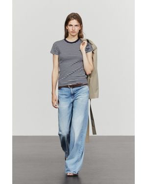 MASSIMO DUTTI Camiseta Manga Corta Rayas Rib - Azul