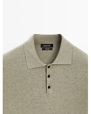 MASSIMO DUTTI Cotton Knit Polo Jumper - White