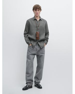MASSIMO DUTTI Slim Fit 100% Linen Shirt - Grey