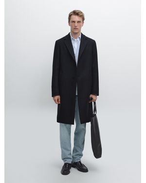 MASSIMO DUTTI Abrigo Largo Solapa 100% Lana - Azul