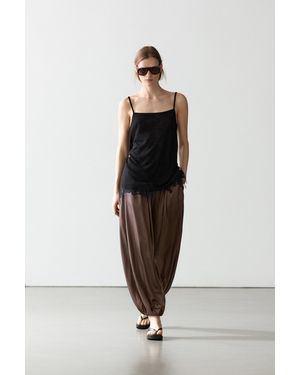 MASSIMO DUTTI Flowing Balloon Satin Trousers - Brown