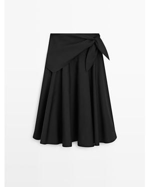 MASSIMO DUTTI Halflange Rok Met Sjaaldetail - Zwart