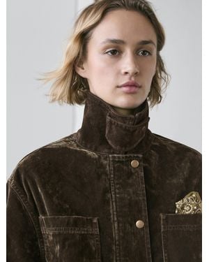 MASSIMO DUTTI Flocked Denim Jacket With Collar Detail - Brown