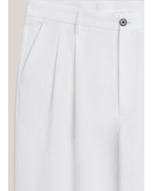 MASSIMO DUTTI Linen Double Dart Detail Trousers - White