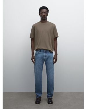 MASSIMO DUTTI T-Shirt Aus Baumwolle Mit Geripptem Kragen - Grau