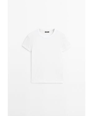 MASSIMO DUTTI 100% Katoenen T-Shirt Met Korte Mouw - Wit