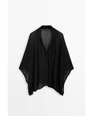 MASSIMO DUTTI Soepelvallende Cape Met Polokraag En Metallic Details - Zwart