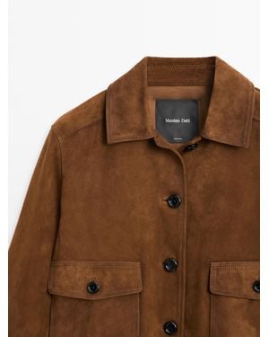 MASSIMO DUTTI Suede Leather Jacket - Natural