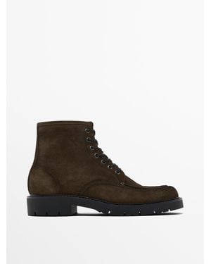 MASSIMO DUTTI Moc Toe Split Suede Ankle Boots - Brown