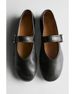 MASSIMO DUTTI Soft Leather Ballerinas - Black
