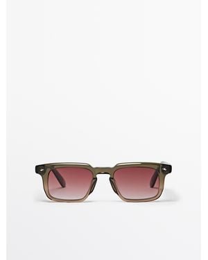 MASSIMO DUTTI Narrow Rectangular Sunglasses - Brown