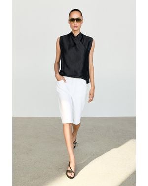 MASSIMO DUTTI Linen Blend Sleeveless Crossover Top - Black