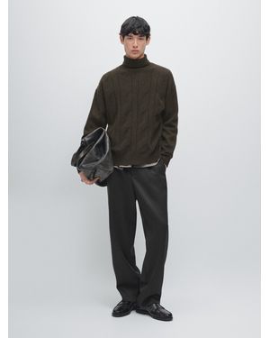 MASSIMO DUTTI Wool Blend Knit Sweater With High Neck - Brown