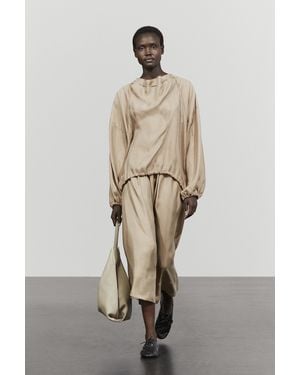 MASSIMO DUTTI Elasticized Flowing Midi Skirt - Natural