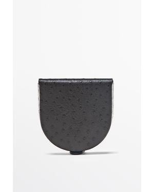 MASSIMO DUTTI Textured Compact Nappa Leather Purse - Grey