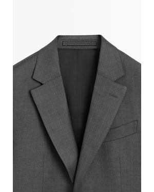 MASSIMO DUTTI 100% Wool Striped Suit Blazer - Black