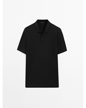 MASSIMO DUTTI Polo Met Korte Mouw En Kraagdetail - Zwart