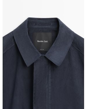 MASSIMO DUTTI Suede Leather Jacket With Pockets - Blue