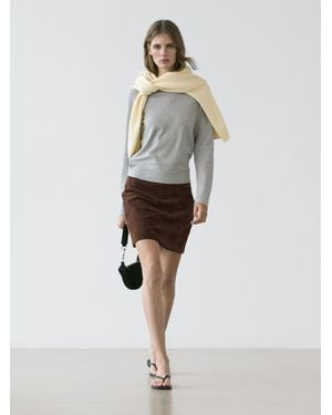 MASSIMO DUTTI Falda Mini Piel Ante - Blanco