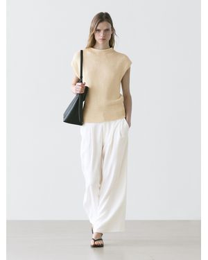 MASSIMO DUTTI Pleated Wide-Leg Pants - White