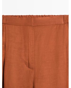 MASSIMO DUTTI Flowing Trousers With Tie Detail - Natural